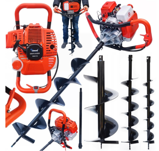 Benzinový zemní vrták 3,8 kW 3 vrtáky Ø 10, 15, 20 cm + prodloužení 60 cm od9116